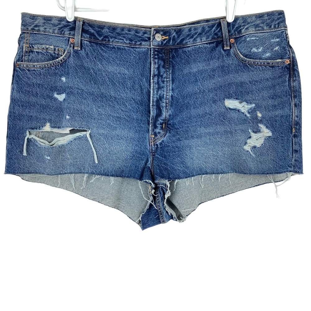 Old Navy Women's Blue Destroyed Denim Shorts Plus Size 26 Raw Hem Buttons NWOT